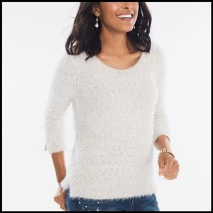 EUC Chico's Eyelash Shine Pullover Sweater in Ecru